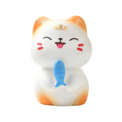 Cat with Fish Resin Sculpture Display Decorations DJEW-V001-01B-1