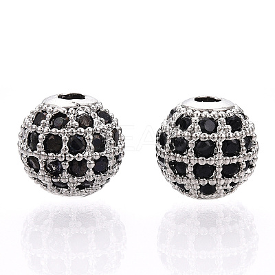 Rack Plating Brass Cubic Zirconia Beads X-ZIRC-S001-8mm-B03-1