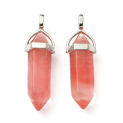 2Pcs Cherry Quartz Glass Double Terminal Pointed Pendants G-YW0002-03-1