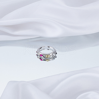 1Pc Colorful Rhinestone Open Cuff Ring RJEW-LP0002-08-1