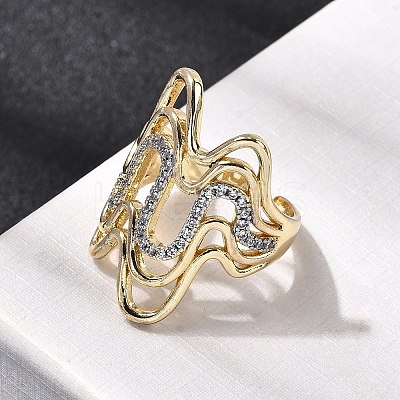 Brass Micro Pave Clear Cubic Zirconia Cuff Rings RJEW-H262-02G-1