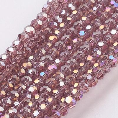 Faceted(32 Facets) Round Electroplate AB Color Plated Glass Beads Strands X-EGLA-D021-81-1