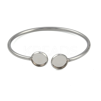 304 Stainless Steel Blank Bangle Bases with Flat Round Tray STAS-Z088-01P-04-1