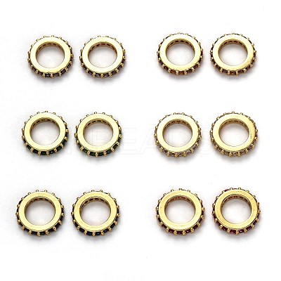 Brass Micro Pave Cubic Zirconia Rondelle European Beads KK-B028-18G-1