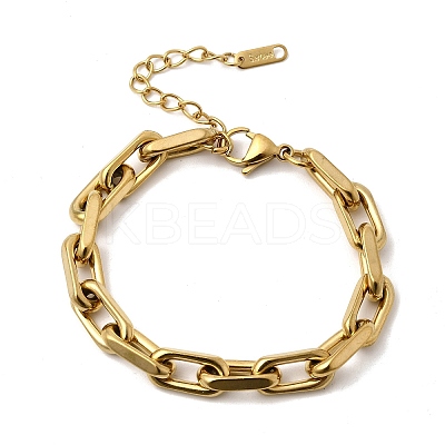 304 Stainless Steel Rectangle Ring Link Chain Bracelets for Women LS-BJEW-A152-02G-1