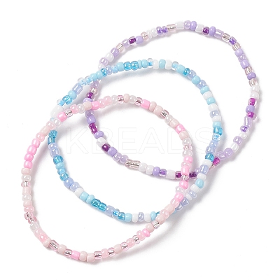 3Pcs 3 Color Glass Seed Beaded Stretch Bracelets Set BJEW-JB09426-1