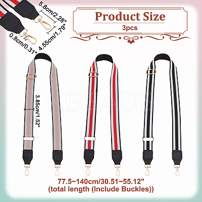3Pcs 3 Colors Adjustable Stripe Pattern Polyester Webbing Bag Straps FIND-WR0009-50B-1