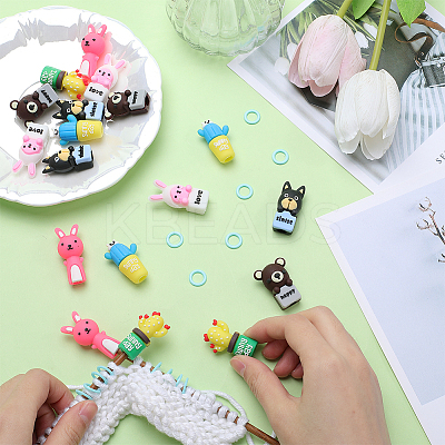 18Pcs Style Aniaml Cactus Silicone Knitting Needle Stopper AJEW-SC0002-35-1