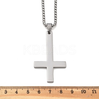 304 Stainless Steel Christian Upside Down Cross Pendant Box Chain Necklaces NJEW-NH0001-07P-1
