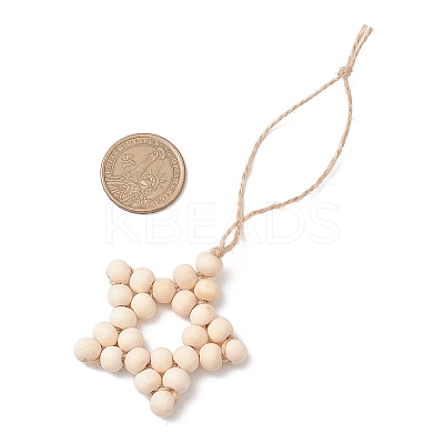 Star Natural Unfinished Wood Beaded Pendant Decorations HJEW-JM02842-02-1