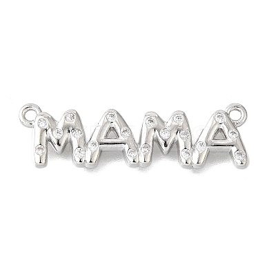 Mother's Day Brass Micro Pave Clear Cubic Zirconia Word Mama Connector Charms KK-V007-36P-1