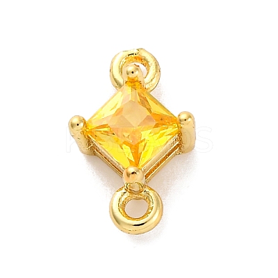 Brass Cubic Zirconia Rhombus Connector Charms KK-F894-12G-01-1