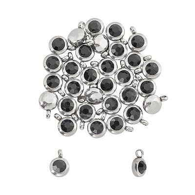 Trendy Original Color 304 Stainless Steel Grade A Rhinestone Flat Round Charm Pendants RB-UN0001-02P-1