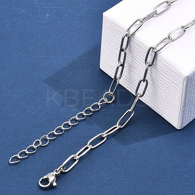 304 Stainless Steel Paperclip Chain Necklaces for Women Men NJEW-G161-01P-1