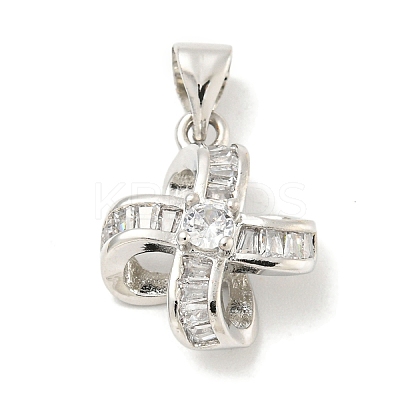 Rack Plating Brass Micro Pave Clear Cubic Zirconia Pendants KK-B093-19P-1