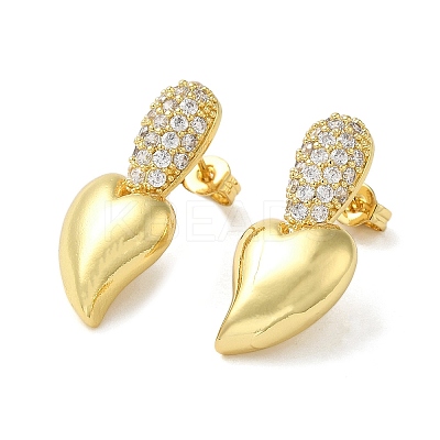 Heart Rack Plating Brass Micro Pave Cubic Zirconia Stud Earrings for Women EJEW-O001-09G-1