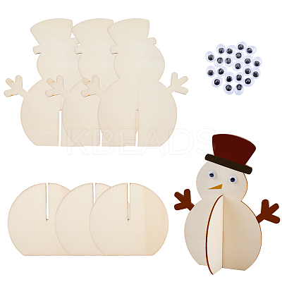 6Pcs Christmas Unfinished Wooden Snowman Ornaments WOOD-SP0001-72-1