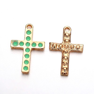Light Gold Plated Alloy Enamel Cross Pendants ENAM-J544-04KCG-1