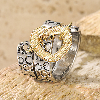 Hammered Alloy Finger Link Rings for Women FS-WG9B92C-03-1