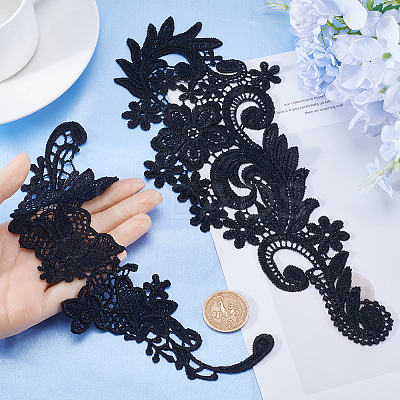 4 Pairs 2 Style Polyester & Nylon Embroidery Flower Lace Appliques DIY-GF0009-09-1