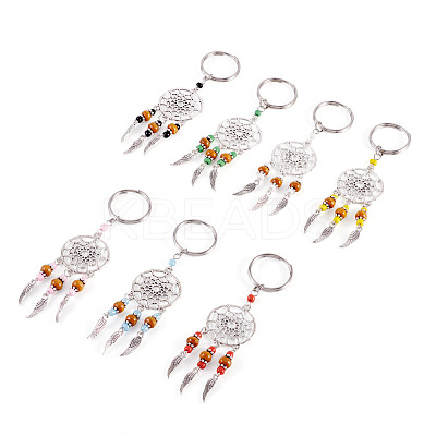 14Pcs 7 Colors Alloy & Glass Seed Keychain KEYC-TAC00052-1