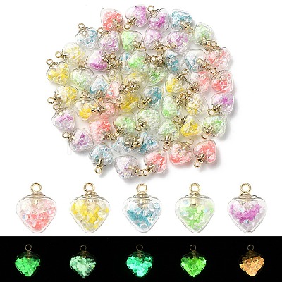 50Pcs 5 Colors Glow in the Dark Luminous Glass Pendants GLAA-YW0001-94-1