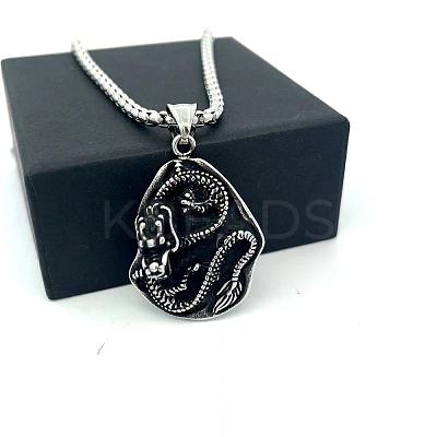 Vintage Punk 304 Stainless Steel Dragon Pendant Necklaces for Men GS6470-1