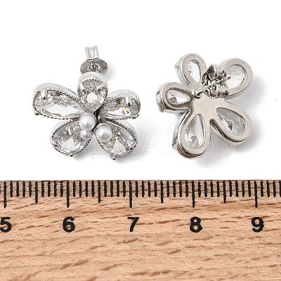 Flower Brass Micro Pave Clear Cubic Zirconia Stud Earrings EJEW-P333-02P-1