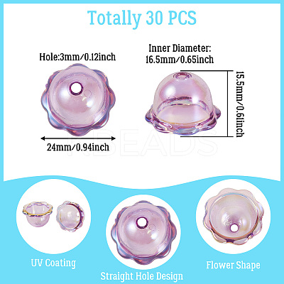 30Pcs UV Plating Acrylic Bead Caps PACR-TA0001-17B-1
