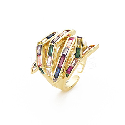 Hug Hand Fingers Cubic Zirconia Cuff Ring RJEW-T016-35G-01-1