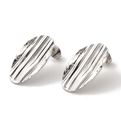 304 Stainless Steel Groove Oval Stud Earrings EJEW-C114-29P-1