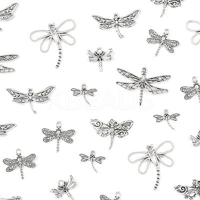 50Pcs 7 Styles Tibetan Style Alloy Dragonfly Pendants TIBEP-FS0001-43-1