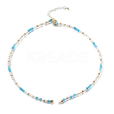 Natural Pearl & Faceted Round Dyed Natural Sky Blue Agate & Brass Beaded Necklace Making KK-H292-60G-1