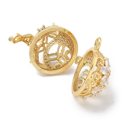 Rack Plating Brass Clear Cubic Zirconia Bead Cage Pendants KK-L224-006G-1