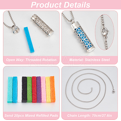2Pcs 2 Styles Anti-Tarnish Stainless Steel Mini Hollow Column Perfume Bottle Necklaces NJEW-DR0001-02B-1