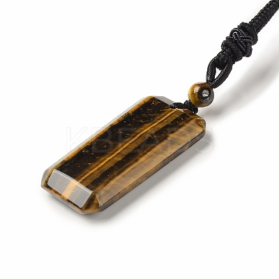 Natural Tiger Eye Rectangle Pendant Necklace with Nylon Cord for Women NJEW-C001-01B-02-1