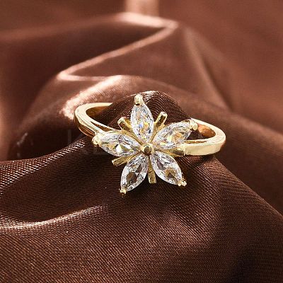 Rack Plating Brass Micro Pave Cubic Zirconia Finger Rings for Women RJEW-M027-01G-02-1