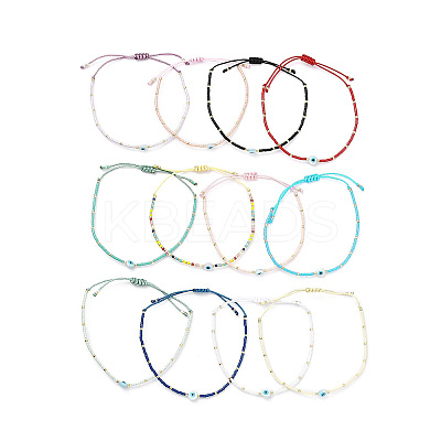 Adjustable Miyuki Seed & Resin Evil Eye Braided Beaded Bracelet for Women BJEW-O187-11-1