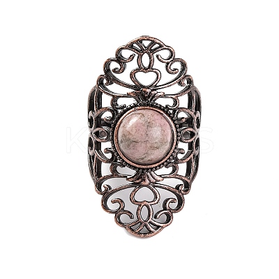 Natural Rhodonite Retro Finger Rings RJEW-B067-02R-26-1