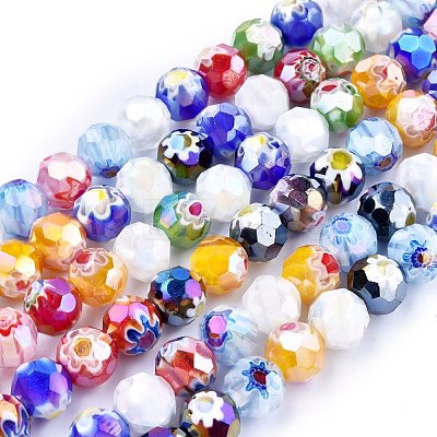 Faceted Round Handmade Millefiori Glass Beads Strands X-LK-R004-41-1