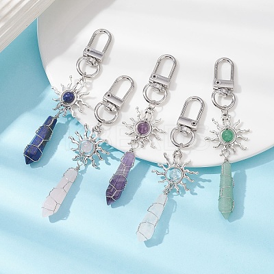 Wire Wrapped Bullet Naturl Gemstone Pendant Decoraiton HJEW-JM01392-1