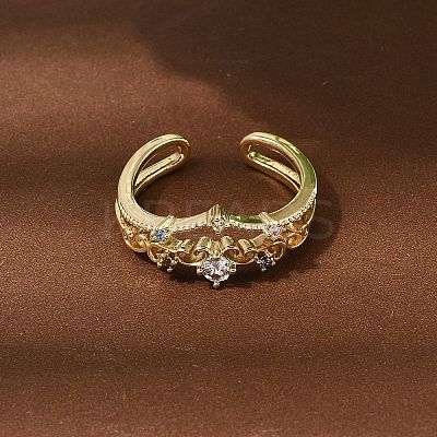 Brass Micro Pave Cubic Zirconia Cuff Open Rings for Women RJEW-B160-02G-1
