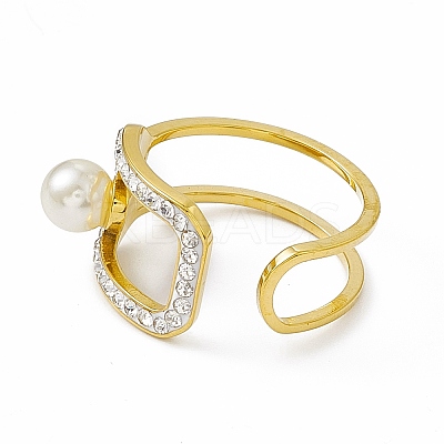 Ion Plating(IP) 304 Stainless Steel Cubic Zirconia Cuff Ring for Women LS-RJEW-C060-04G-1