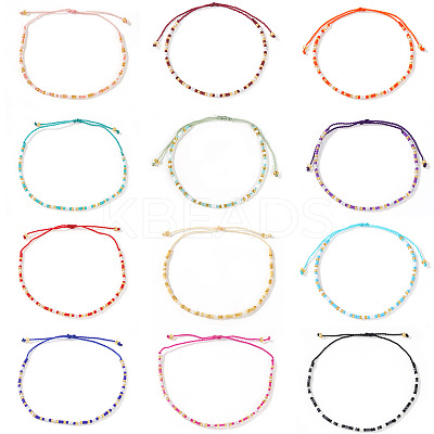 12Pcs Glass Seed Bead Braided Bead Bracelets XN3042-1-1