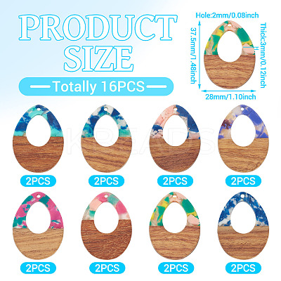 16Pcs 8 Colors Resin and Walnut Pendants FIND-TA0006-36C-1
