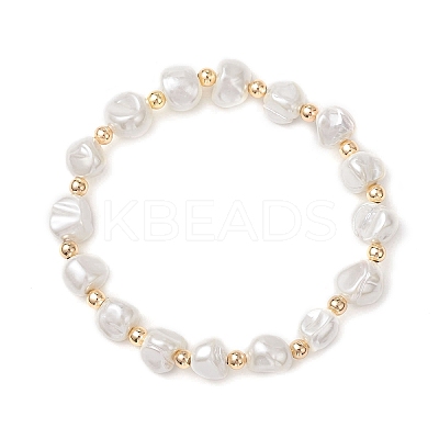 Electroplated Shell Pearl & Brass Beads Stretch Bracelets for Women BJEW-JB13013-1