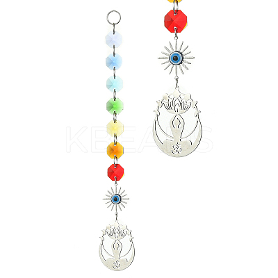 201 Stainless Steel Yoga with Lotus Pendant Decorations HJEW-JM01100-1