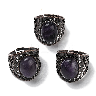 Natural Amethyst Oval Adjustable Rings RJEW-K271-06R-20-1