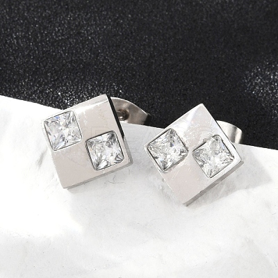 304 Stainless Steel Micro Pave Clear Cubic Zirconia Stud Earrings EJEW-Z089-25P-1