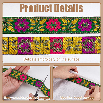 Ethnic Style Floral Pattern Embroidery Polyester Ribbons OCOR-WH0104-04B-1